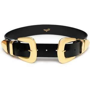 Elegant Black Belt with Gold Buckles